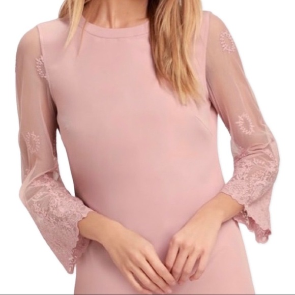 Lulu’s Blush Pink Dress with Lace Sleeves - Picture 2 of 10